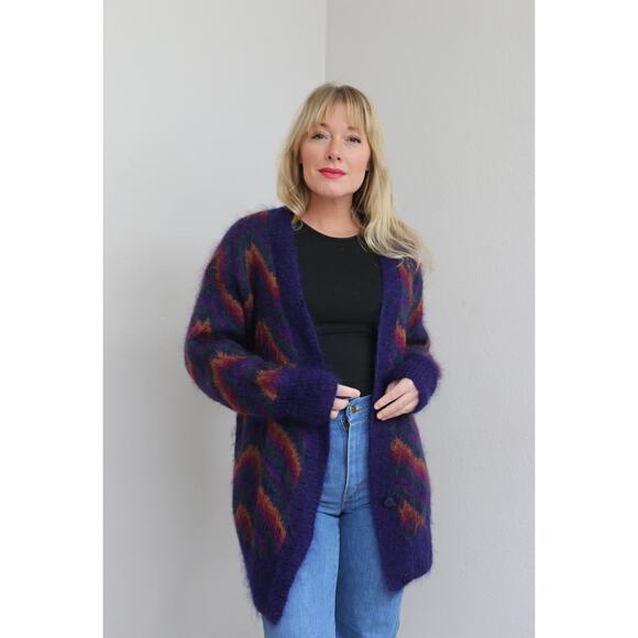 1990's Vintage Fuzzy Mohair Oversized Cardigan ~ Women's XS SM MD ~ Long Sweater - Picture 6 of 10